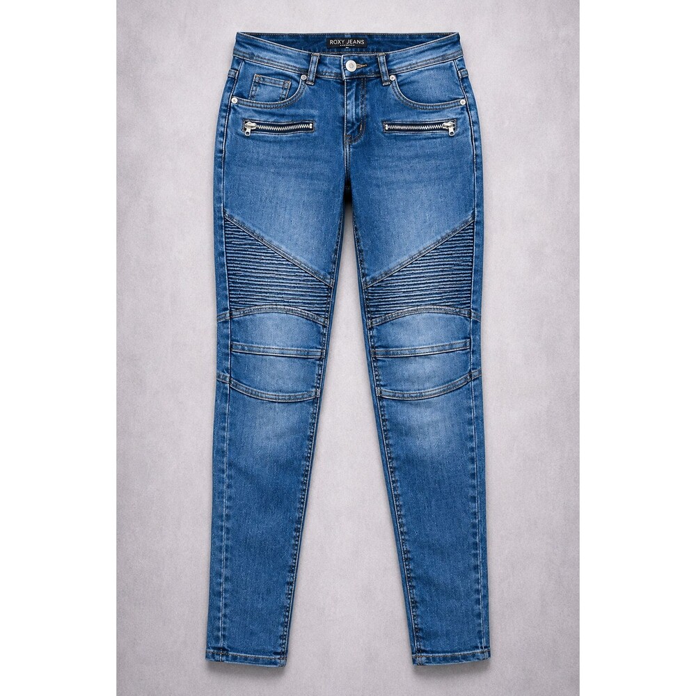Y2K RedFox Jeans Moto Skinny Womens 3 Low Rise Biker Ribbed Light Wash Denim